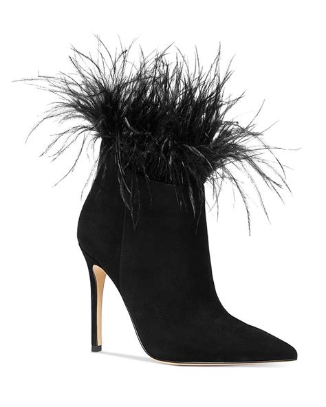 Michael Kors Women's Whitby Feather Trim Pointed Toe Booties 